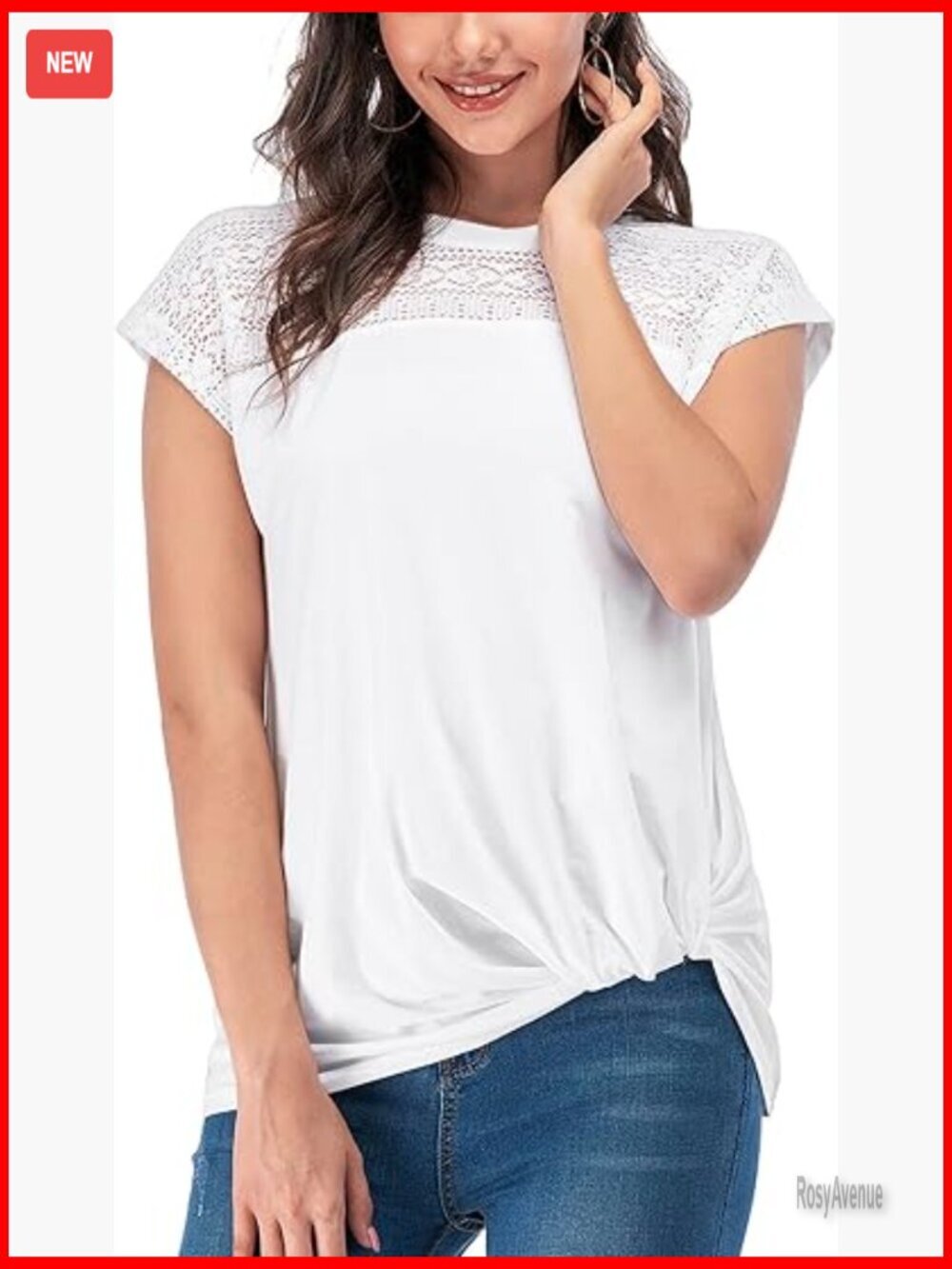 Casual Short Sleeve Lace T Shirt Twist Knot Front Blouse